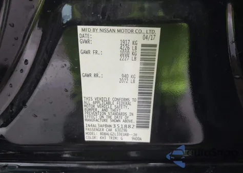 2017 Nissan Altima 2.5 z USA, uszkodzony, nr VIN 1N4AL3AP8HN351882